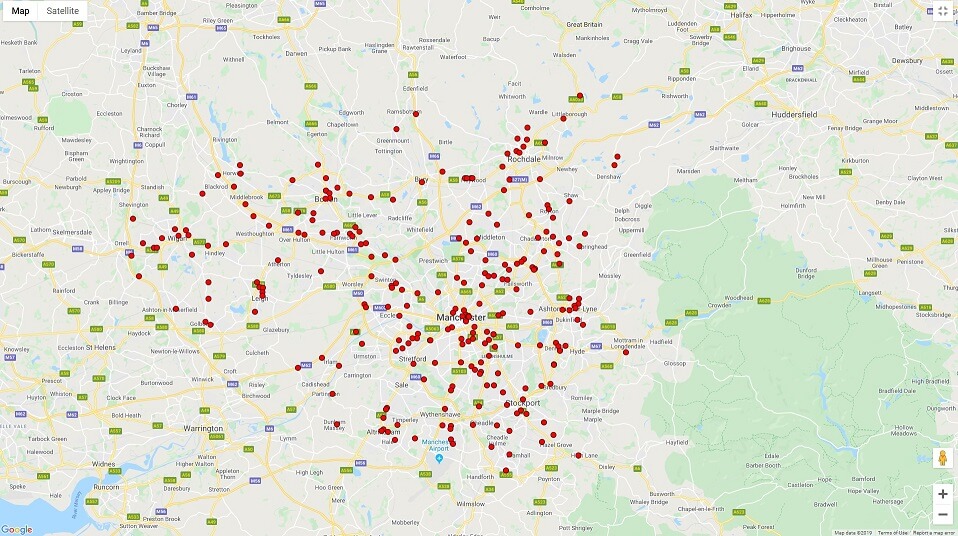 Map of Greater Manchester fatal road accidents